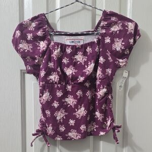 LIMITED TOO BRAND WOMENS JUNIOR SIZE PURPLE FLORAL SHORT SLEEVES CROP TOP MEDIUM